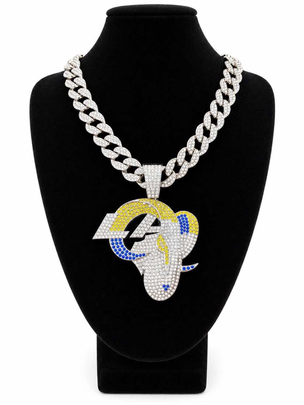 NFL Los Angeles Rams Iced Out Pendant Cuban Link Chain Necklace